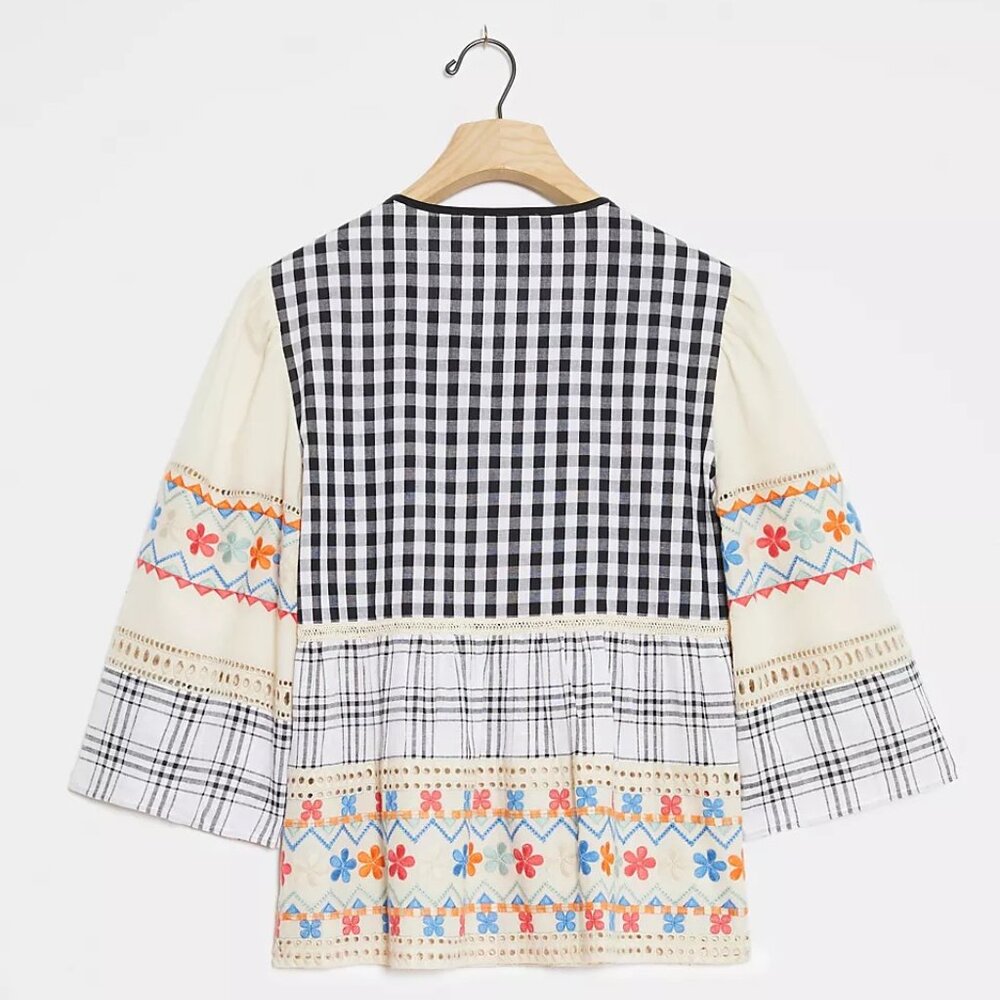 EUC Anthropologie Penelope Embroidered Blouse Lagenlook Scandinavian, Size L - Picture 2 of 5